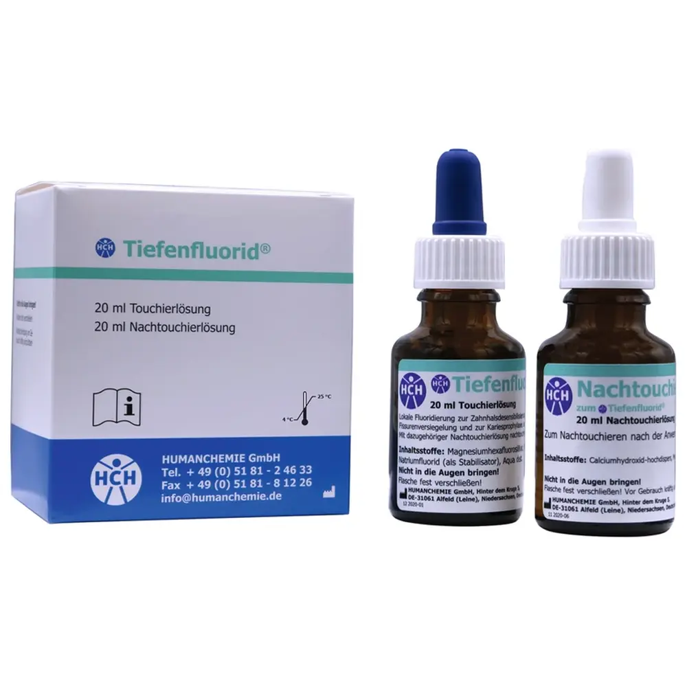 HUMANCHEMIE Tiefenfluorid® - Großpackung 20 ml Touchierlösung, 20 ml Nachtouchierlösung