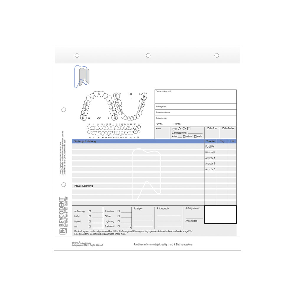 BEYCODENT Beyer+Co. Labor-Auftrag 3-Fach Neutral 100St