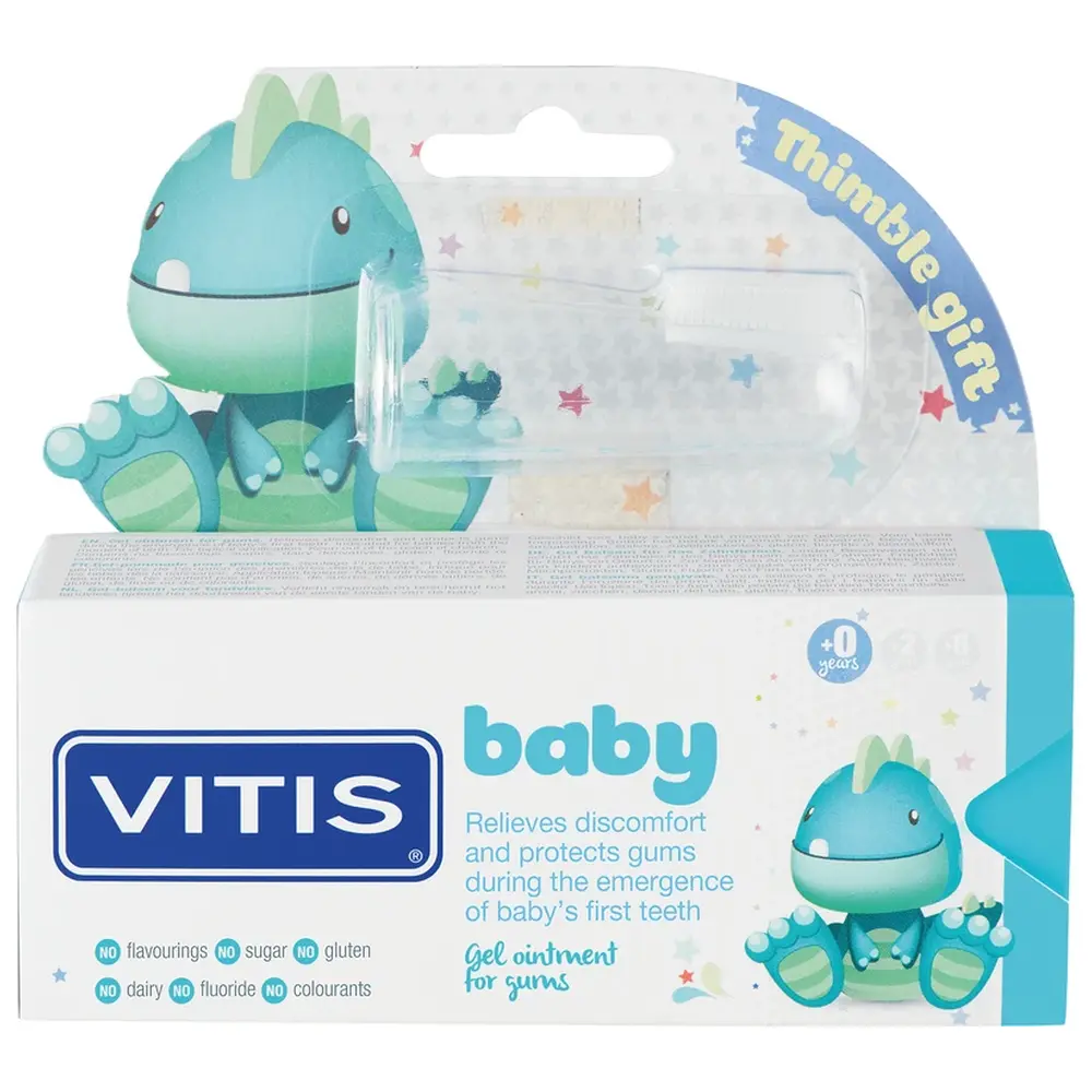 DENTAID VITIS® Baby - Set 30 ml Gelbalsam, 1 Fingerzahnbürste