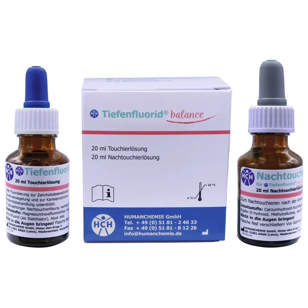 HUMANCHEMIE Tiefenfluorid balance - Großpackung 20 ml Touchierlösung, 20 ml Nachtouchierlösung
