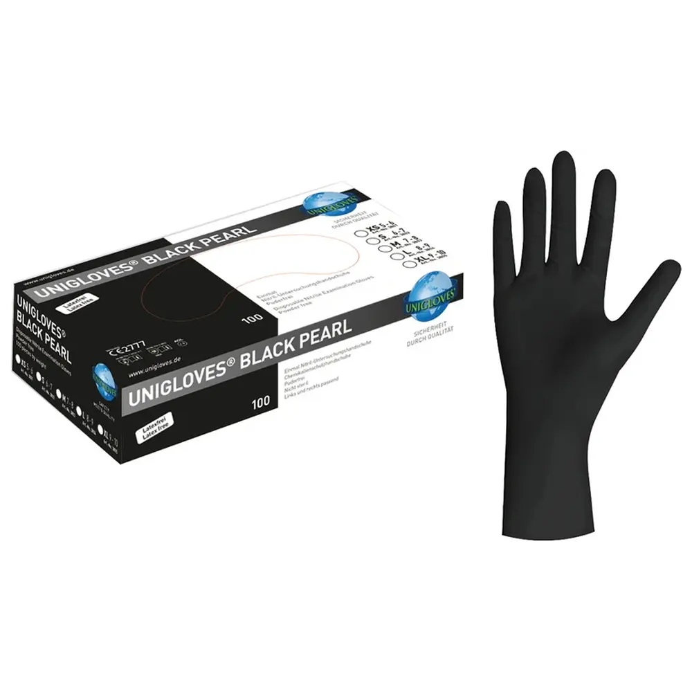Unigloves BLACK PEARL - Packung 100 Stück puderfrei, schwarz, L