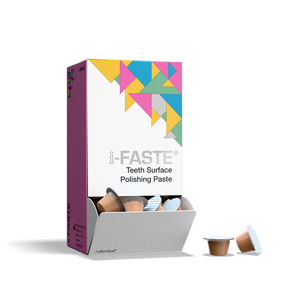 i-FASTE i-dental Prophylaxepaste – ohne Öl, feine Konsistenz, Apfelgeschmack, gelb, 100x2g Einzeldosisbecher