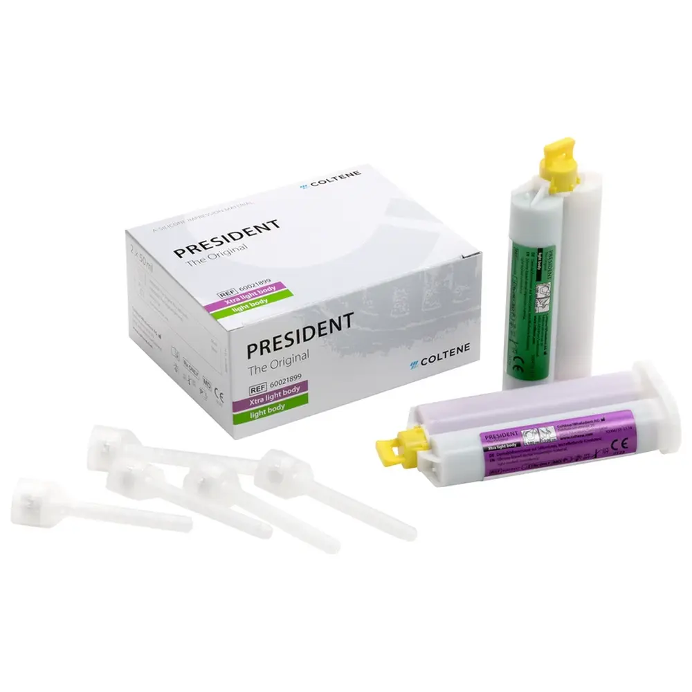 COLTENE PRESIDENT The Original - Set 2 x 50 ml Kartusche (xtra light body, light body), 12 Mixing Tips