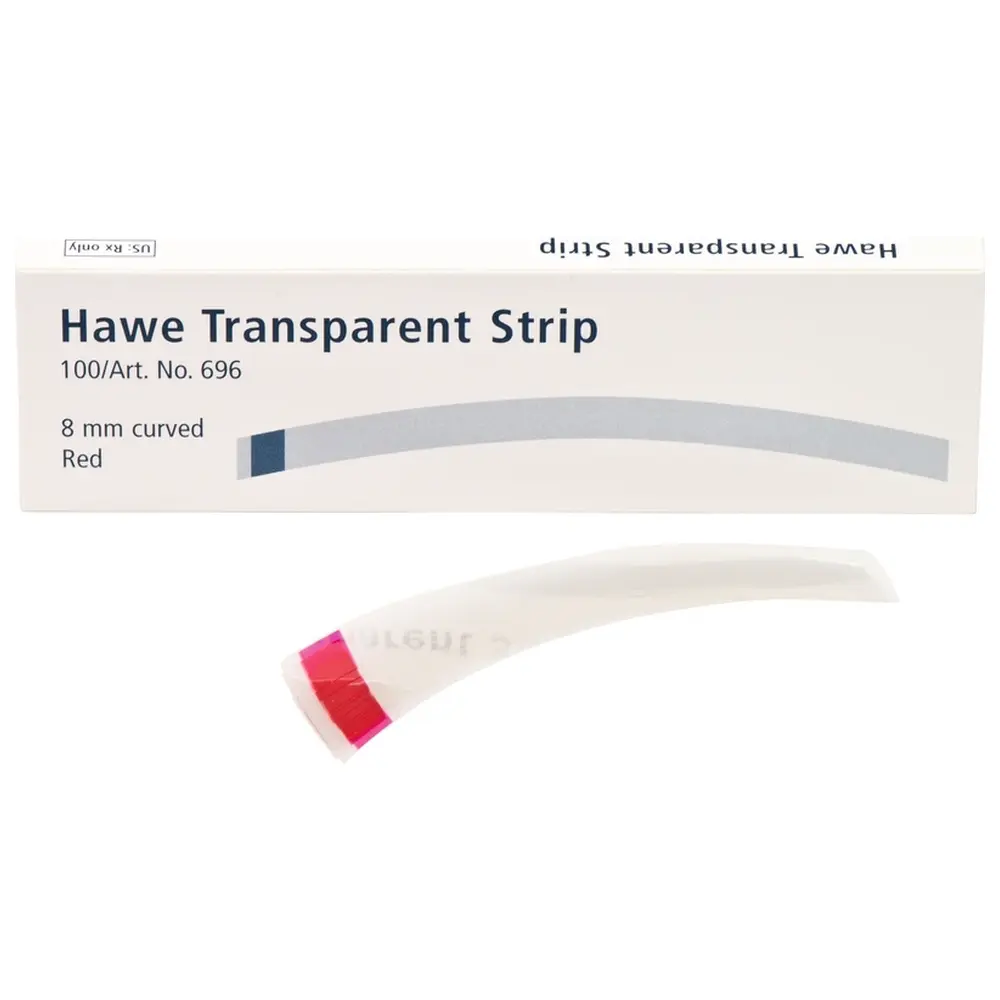Kerr Strips transparent - Packung 100 Stück rot, 73 mm, Breite 8 mm, gebogen