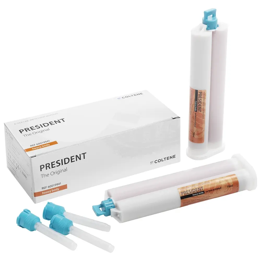 COLTENE PRESIDENT The Original - Packung 2 x 75 ml Doppelkartusche heavy body, 8 Mixing Tips türkis