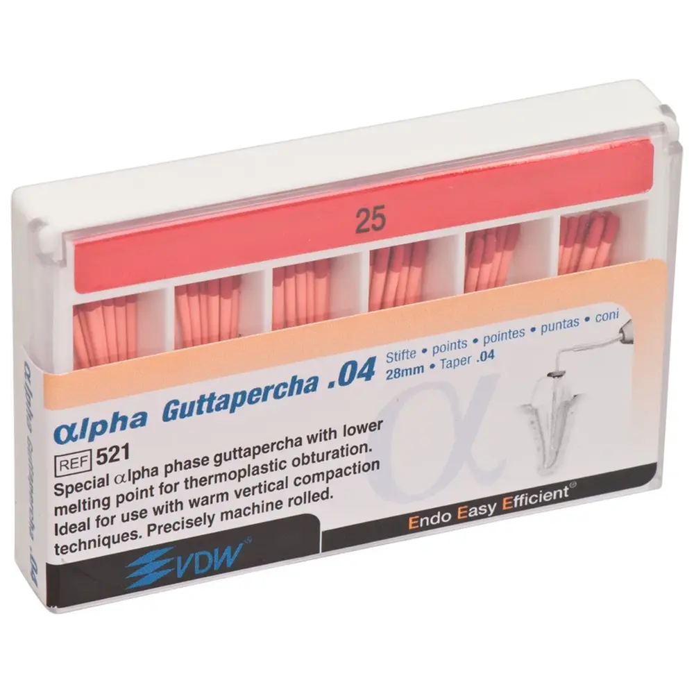 VDW αlpha Guttapercha - Packung 60 Stück 28 mm, Taper.04 ISO 025