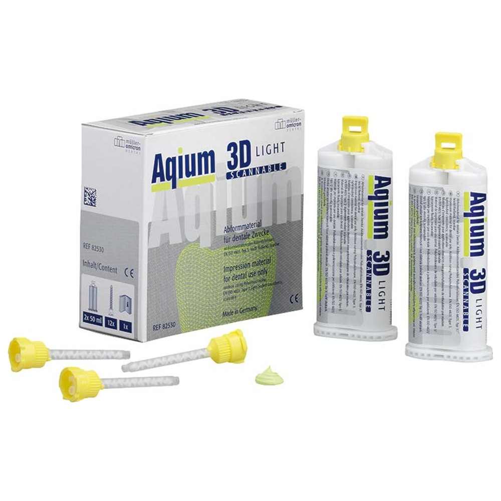 Müller-Omicron Aqium® 3D LIGHT - Packung 2 x 50 ml Doppelkartusche, 6 Mixing Tips NT gelb