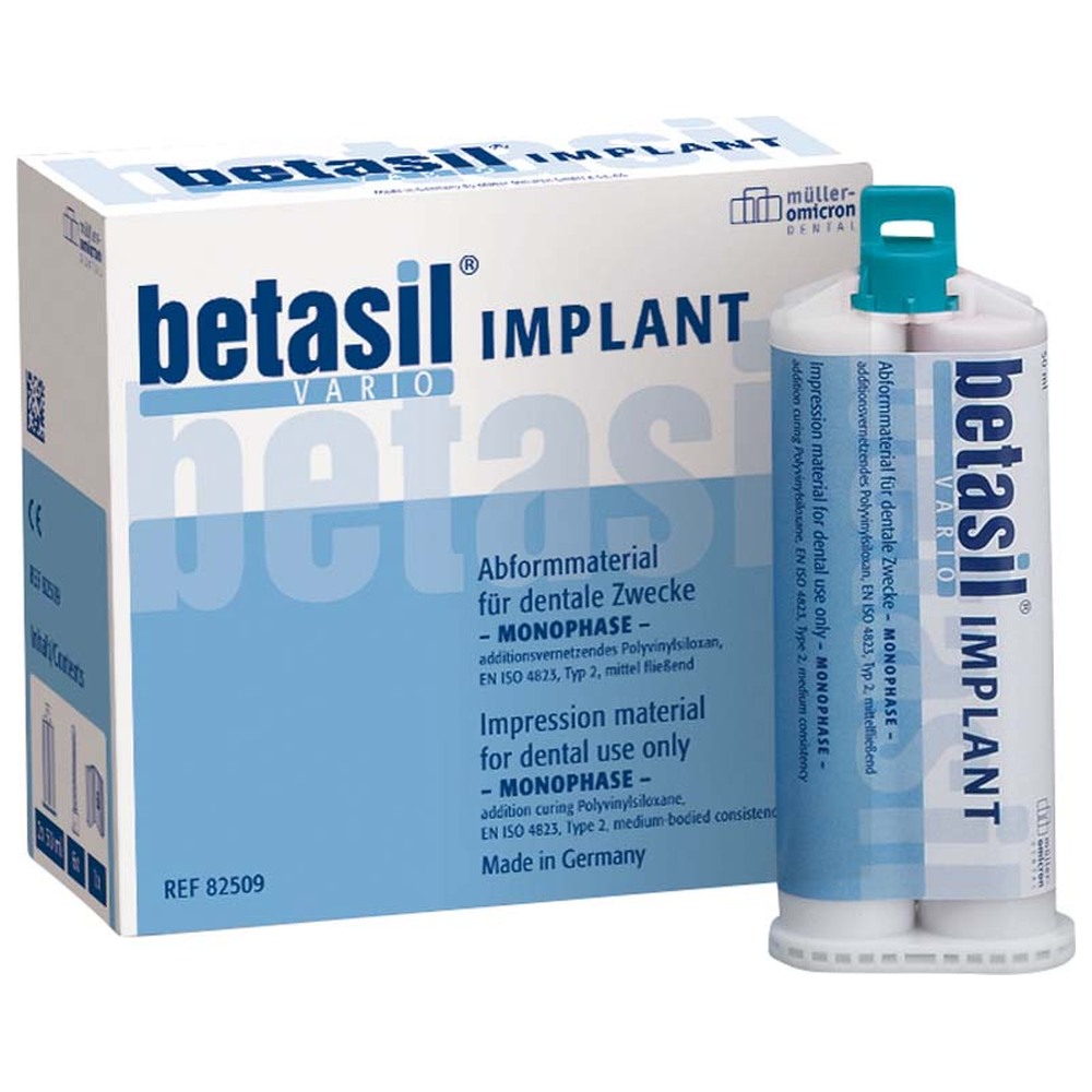 Müller-Omicron betasil® VARIO IMPLANT - Packung 2 x 50 ml Kartusche, 6 Mixing Tips grün