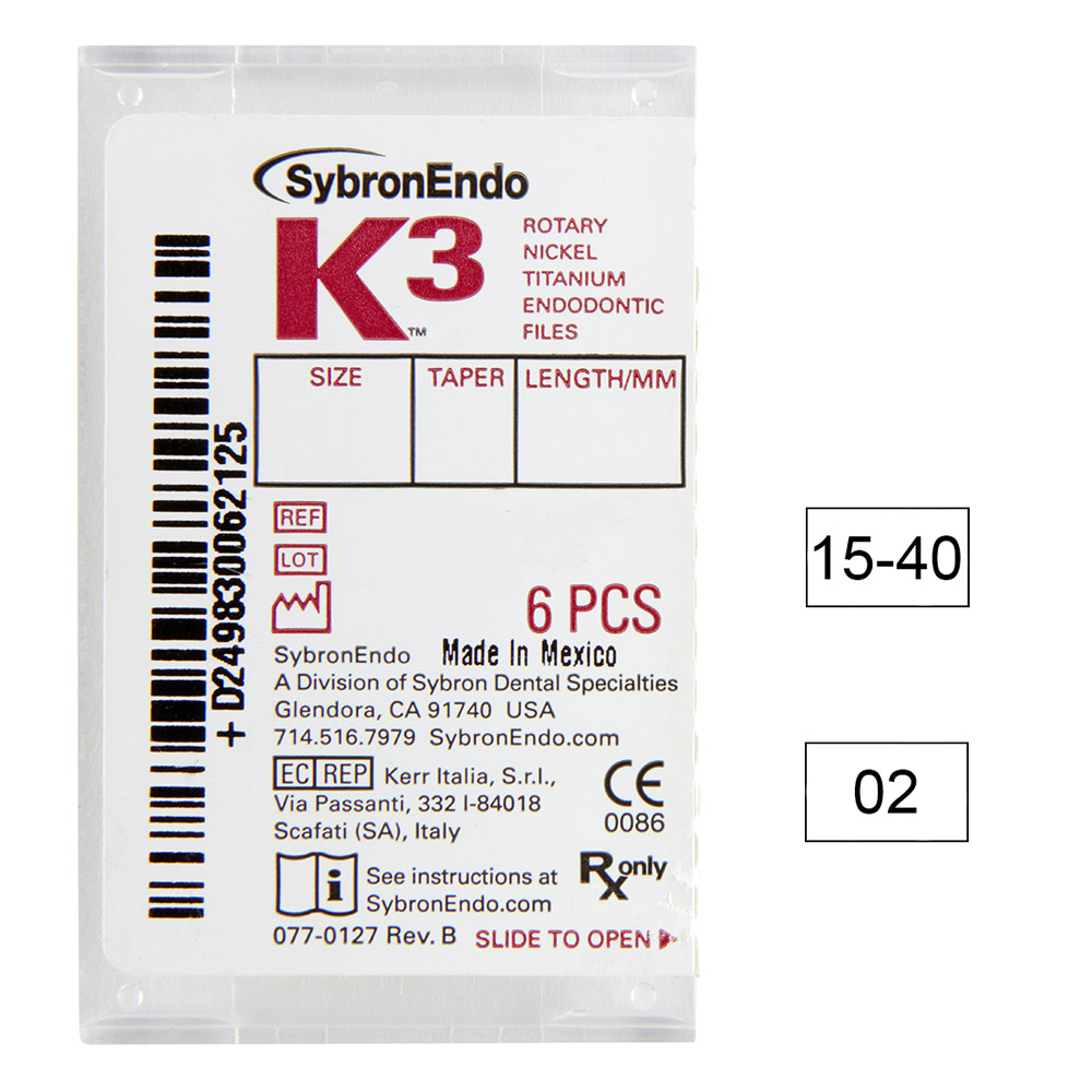 SybronEndo A Division of Ormco B.V. K3 NiTi-Files .02 Gr.15-40 21mm 6St