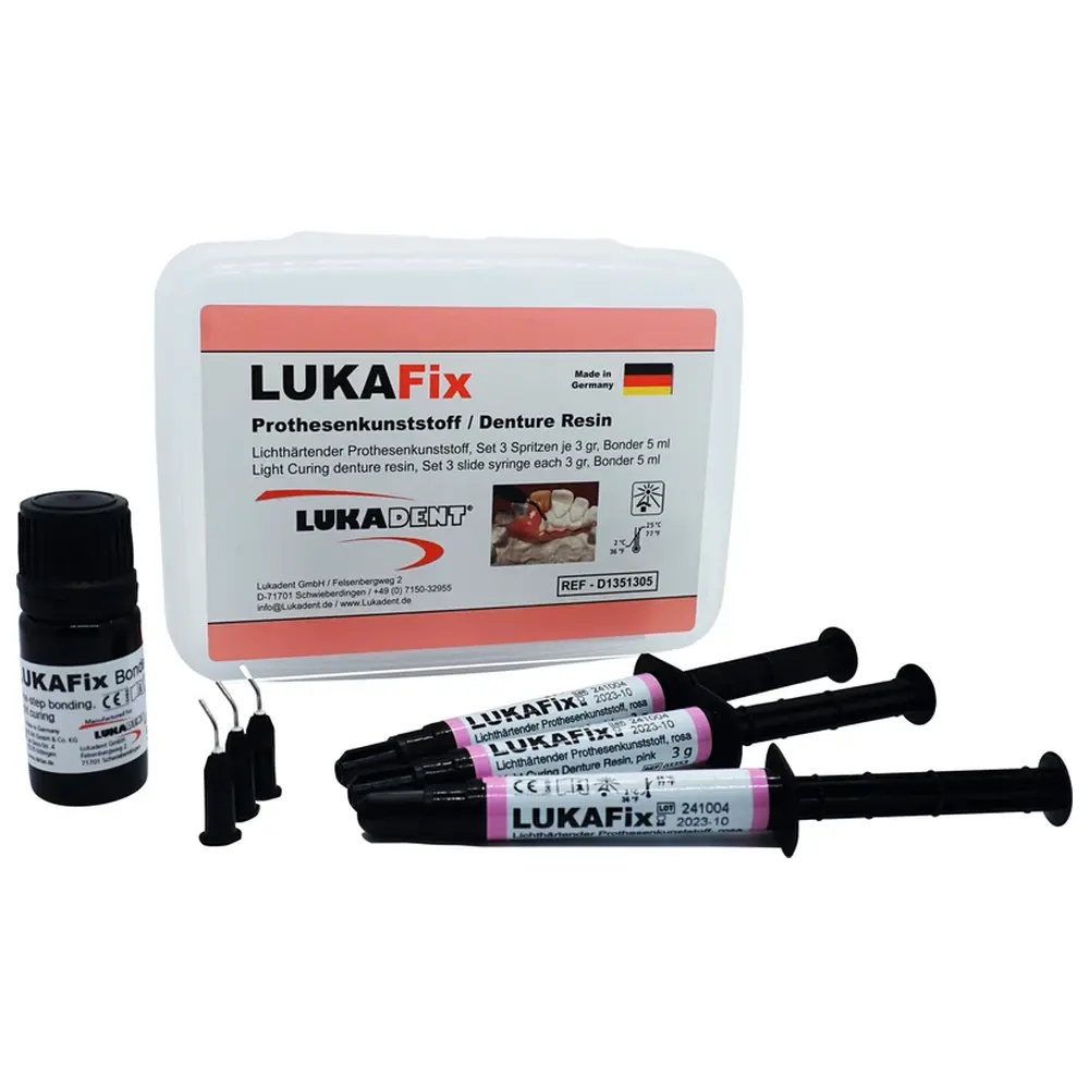 Lukadent LUKAFix - Set 3 x 3 g Spritze rosa, 5 ml Bonder