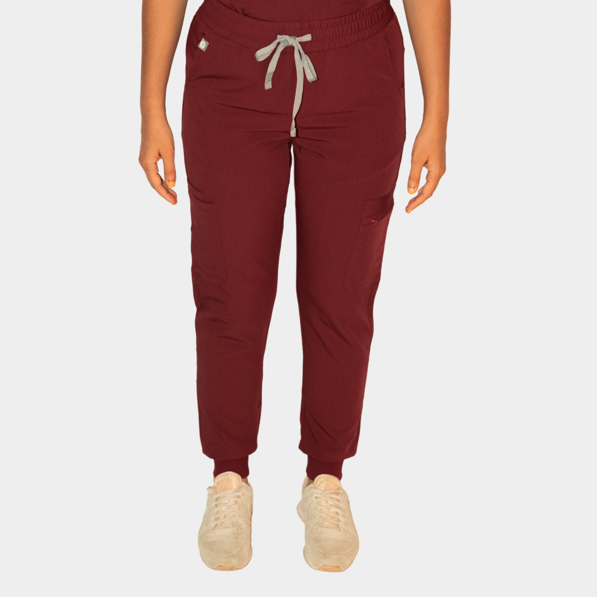Hochgeschnittene Jogger Kasack Hosen – Ambou, Burgundy, XS, mit Yoga-Hüftbund & 8 Taschen, Damen Pants, komfortable Passform, AMBO