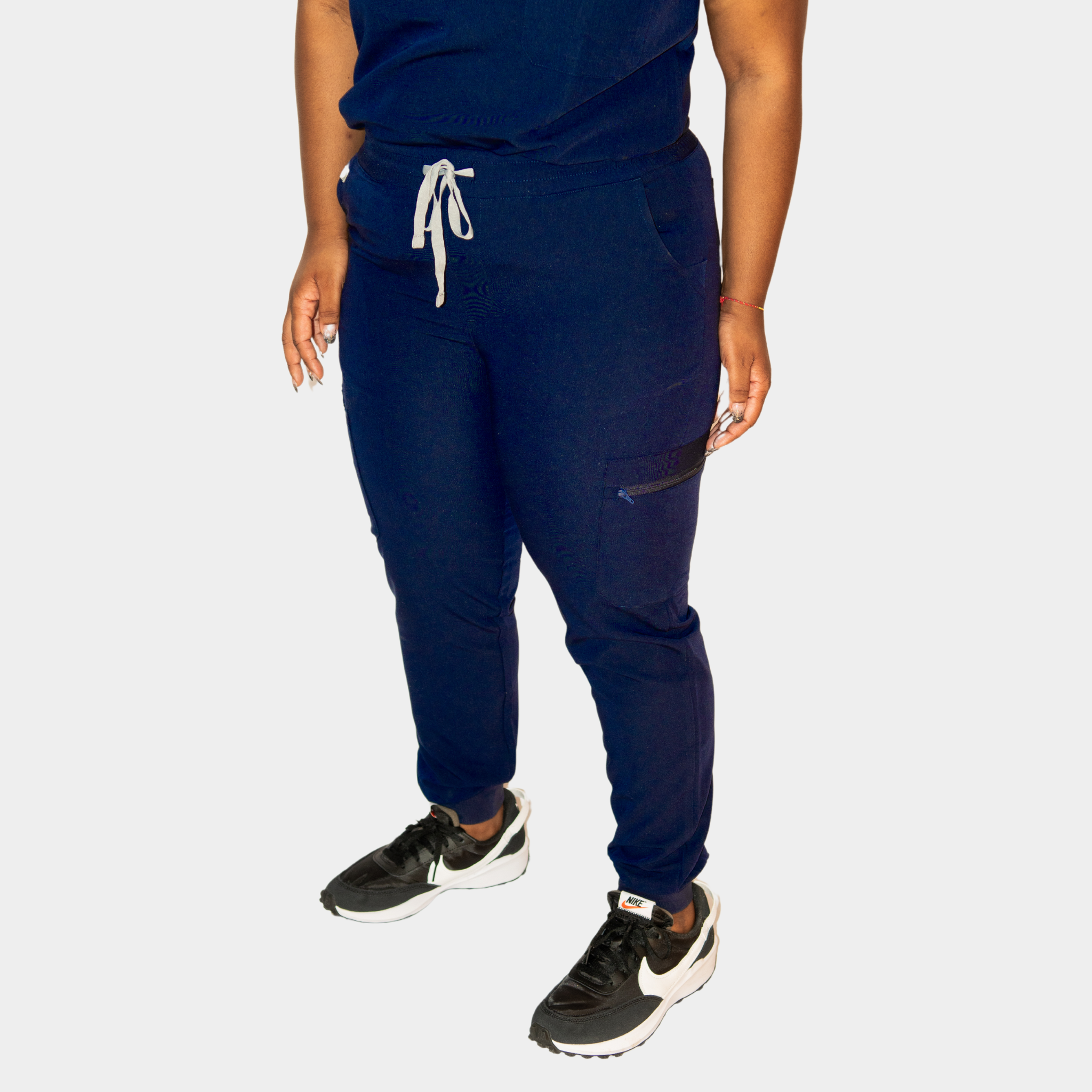 Hochgeschnittene Jogger Kasack Hosen – Ambou, Navy, XXL, mit 8 Taschen und Yoga-Hüftbund, für Damen, komfortable Passform