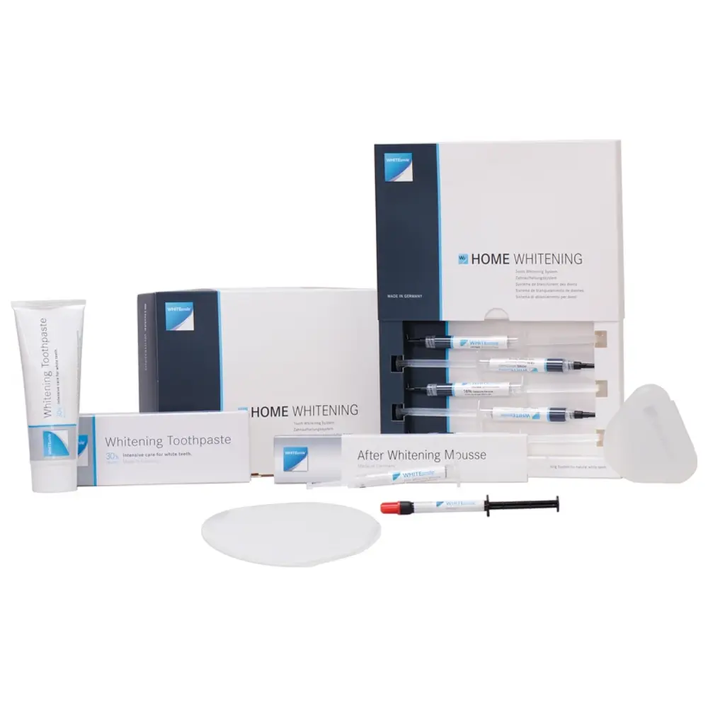 WHITEsmile HOME WHITENING - Patienten Kit 5 x 3 ml Zahnaufhellungsgel 16 % CP, 3 ml After Whitening Mousse, Zubehör