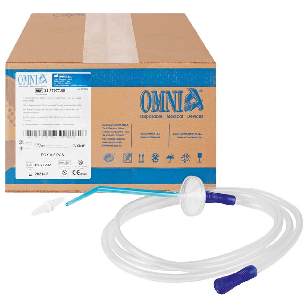Omnia Chirurgisches Absaugset - Packung 5 Stück 2,2 m mit Kanüle und Knochenfilter