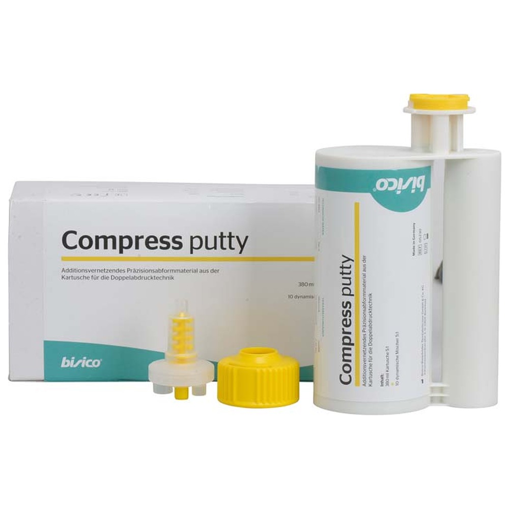 bisico Compress putty - Packung 380 ml Doppelkartusche 5:1, 10 dynamische Mischer, 1 Fixationsring