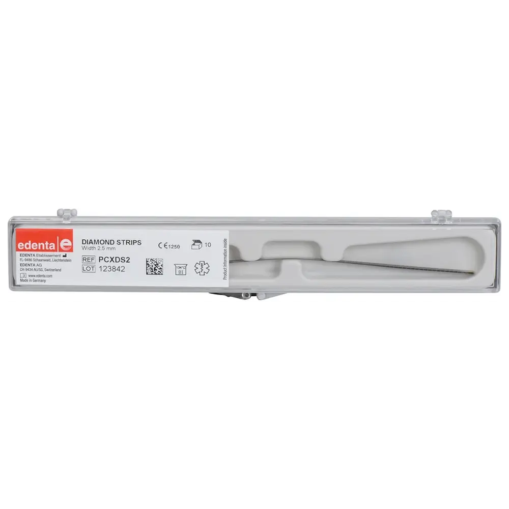 Edenta Diamantstreifen - Packung 10 Stück einseitig, perforiert, 40 mm Sägeverzahnung, gelb superfein, 2,5 mm, Stärke 0,08 mm