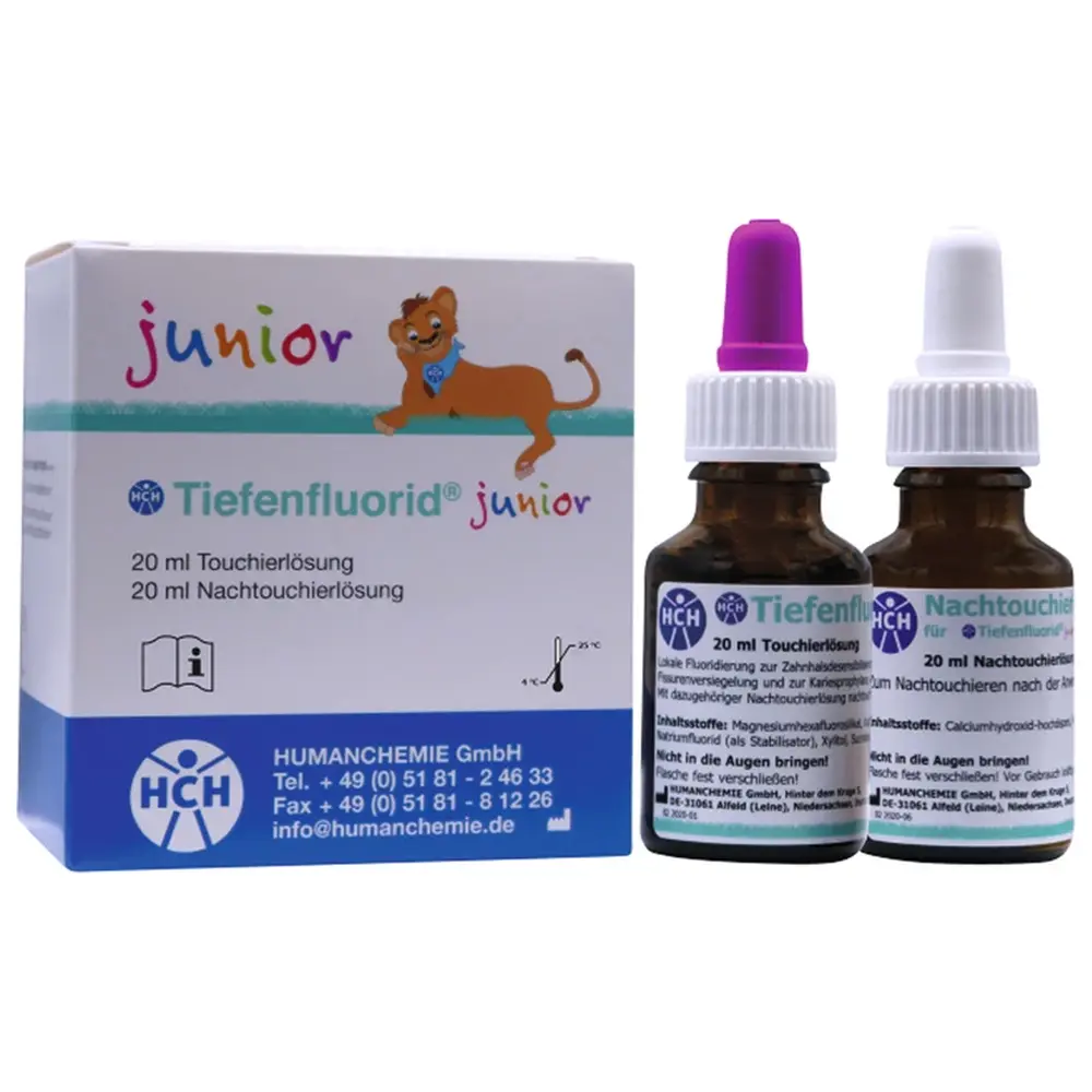 HUMANCHEMIE Tiefenfluorid® junior - Großpackung 20 ml Touchierlösung, 20 ml Nachtouchierlösung