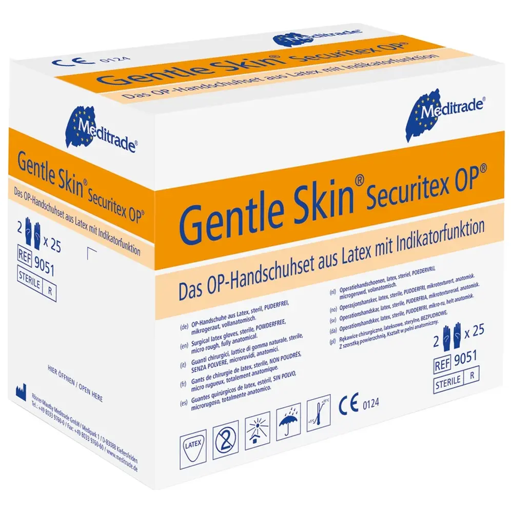 Meditrade Gentle Skin® Securitex OP® - Packung 25 x 2 Paar puderfrei, (1 Paar braun, 1 Paar grün), Größe 6,5