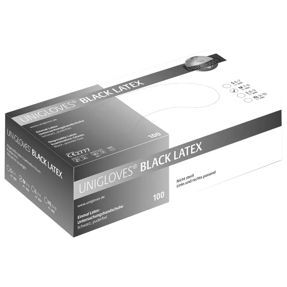 Unigloves BLACK LATEX - Packung 100 Stück puderfrei, schwarz, M