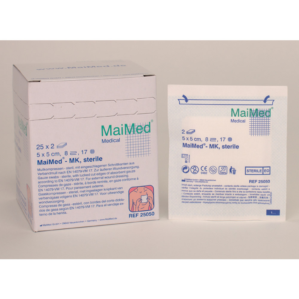 MaiMed Medical Mullkompressen 5x5 8fach ster. 25x2St
